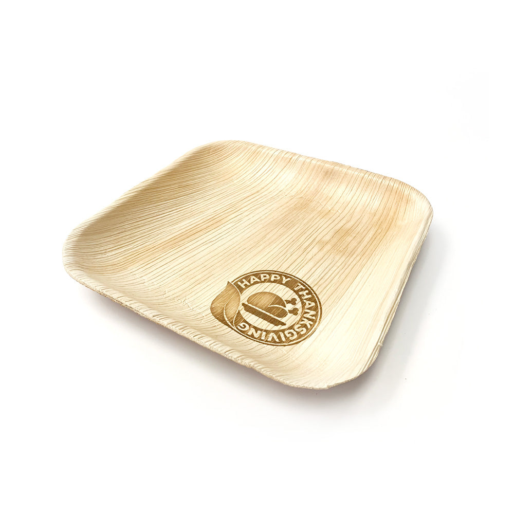 10" Happy Thanksgiving Square Palm Leaf Plates Circular Design (100 count)