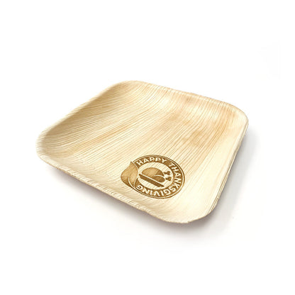 10" Happy Thanksgiving Square Palm Leaf Plates Circular Design (100 count)